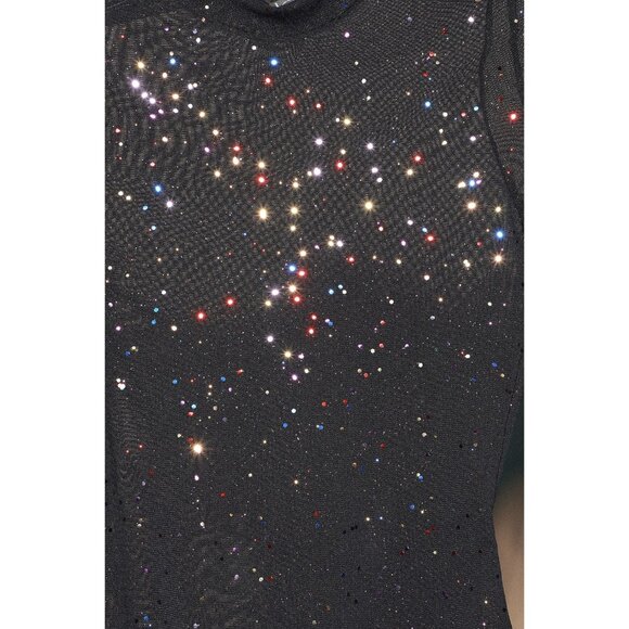 Lulus Black Sparkly Embellished Sheer Mesh Long-Sleeve Sexy Thong Bodysuit - Picture 11 of 15